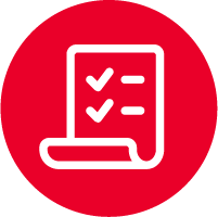 Icon of a checklist inside of a red circle