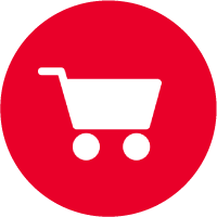 Icon of a shopping cart inside of a red circle