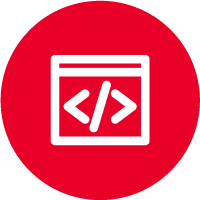 Icon of website coding inside of a red circle
