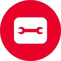 Icon of a wrench inside of a red circle