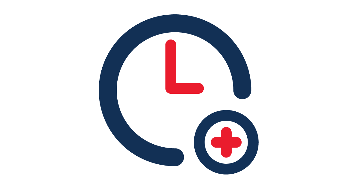 Icon of a blue and red clock next to a plus sign
