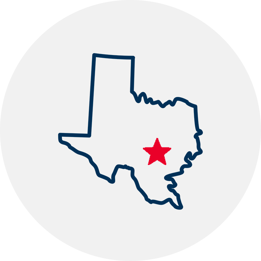 Drawn outline of Texas with a red star covering Austin
