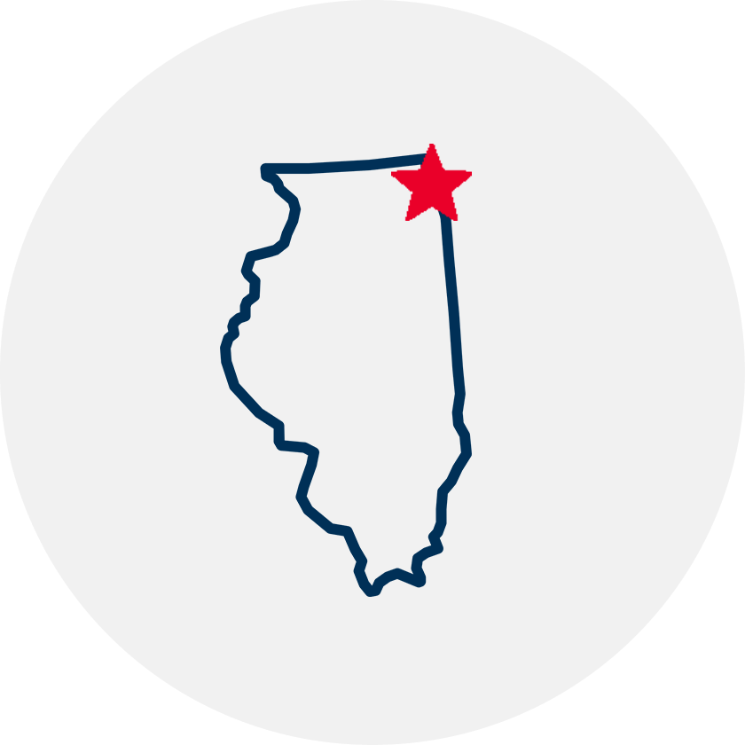 Drawn outline of Illinois with a red star covering Chicago