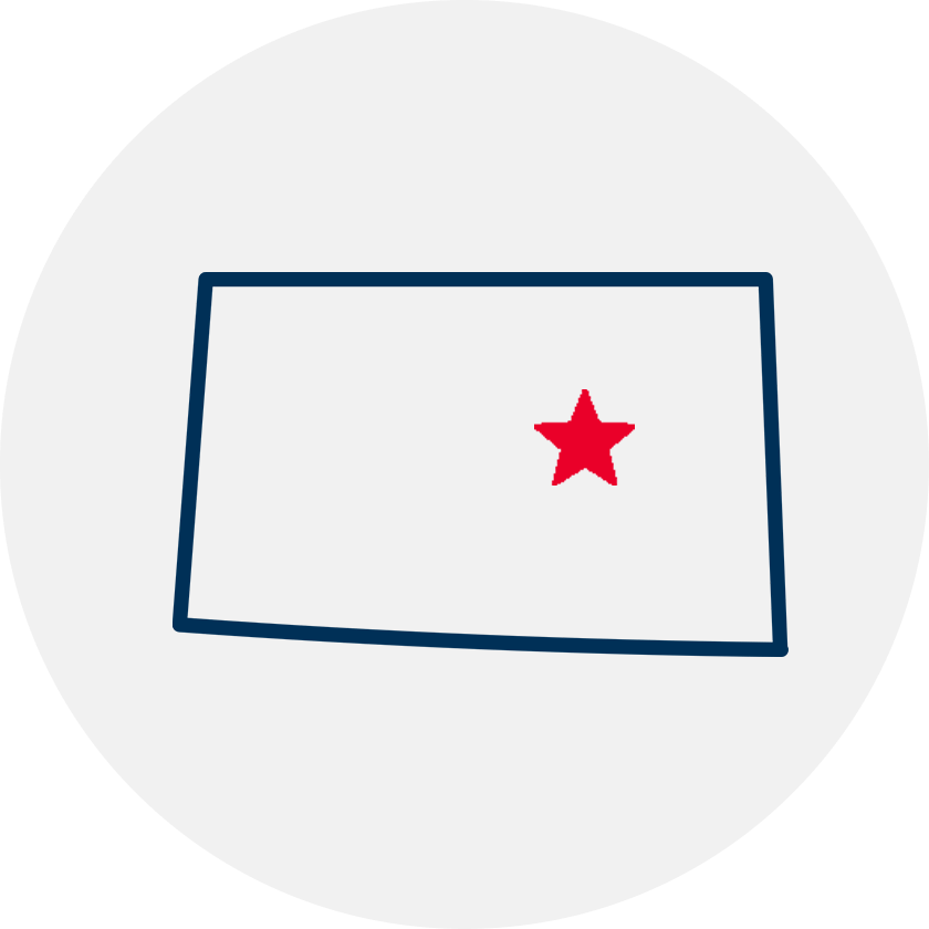 Drawn outline of Colorado with a red star covering Denver