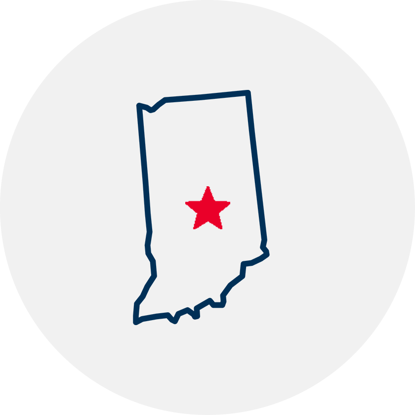 Drawn outline of Indiana with a red star covering Indianapolis