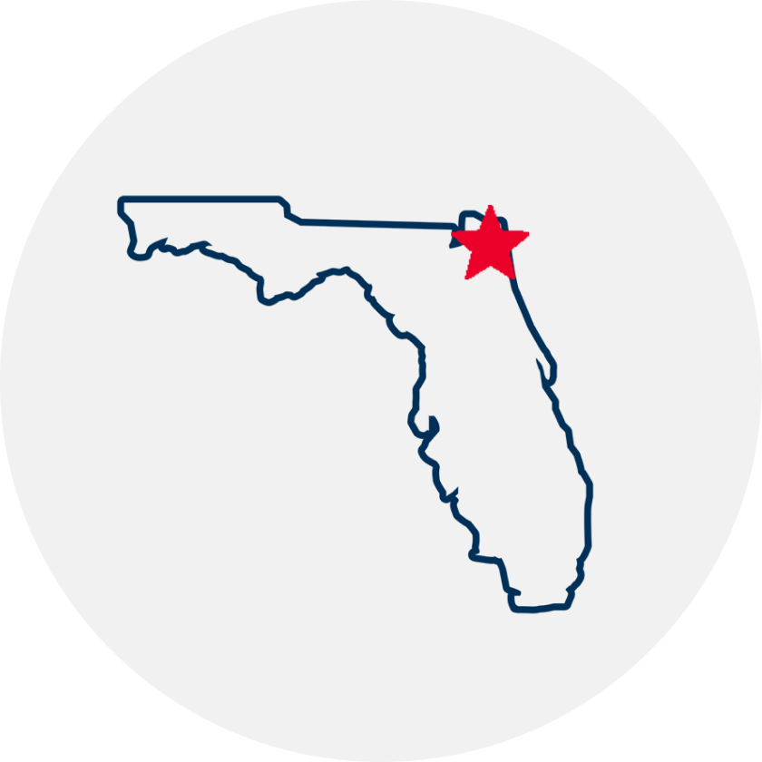 Drawn outline of Florida with a red star covering Jacksonville