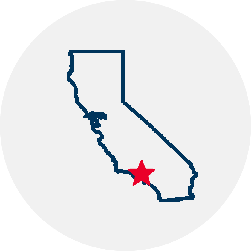 Drawn outline of California with a red star covering Los Angeles