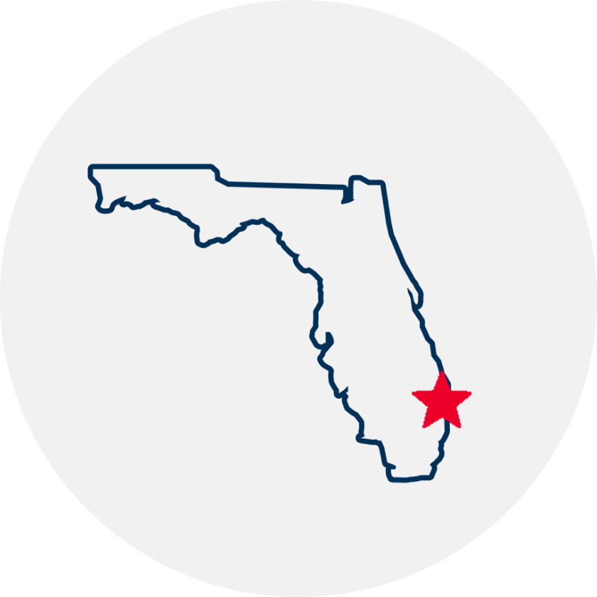 Drawn outline of Florida with a red star covering Miami