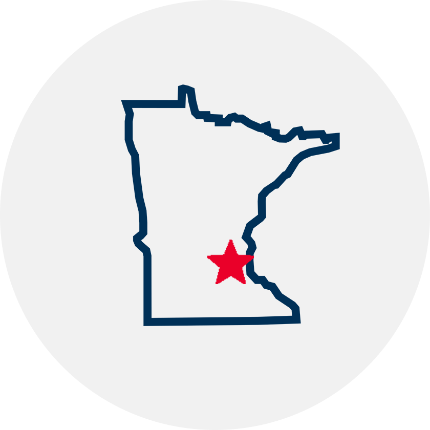 Drawn outline of Minnesota with a red star covering Minneapolis