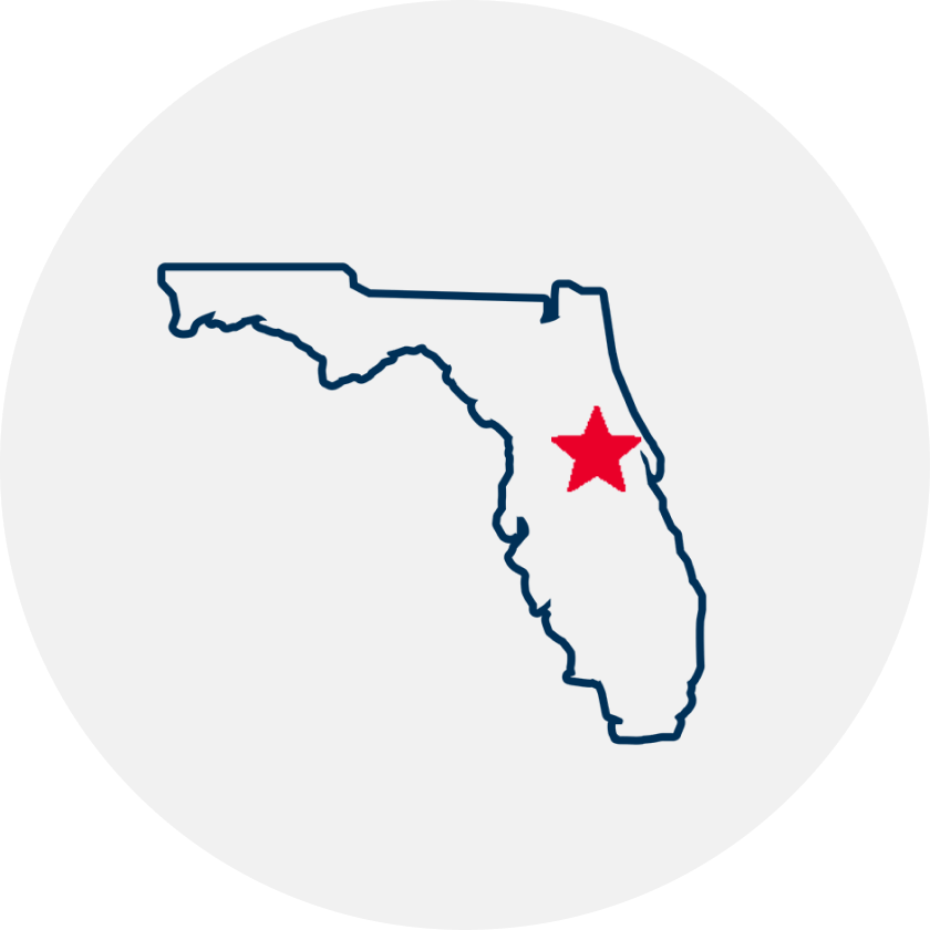 Drawn outline of Florida with a red star covering Orlando