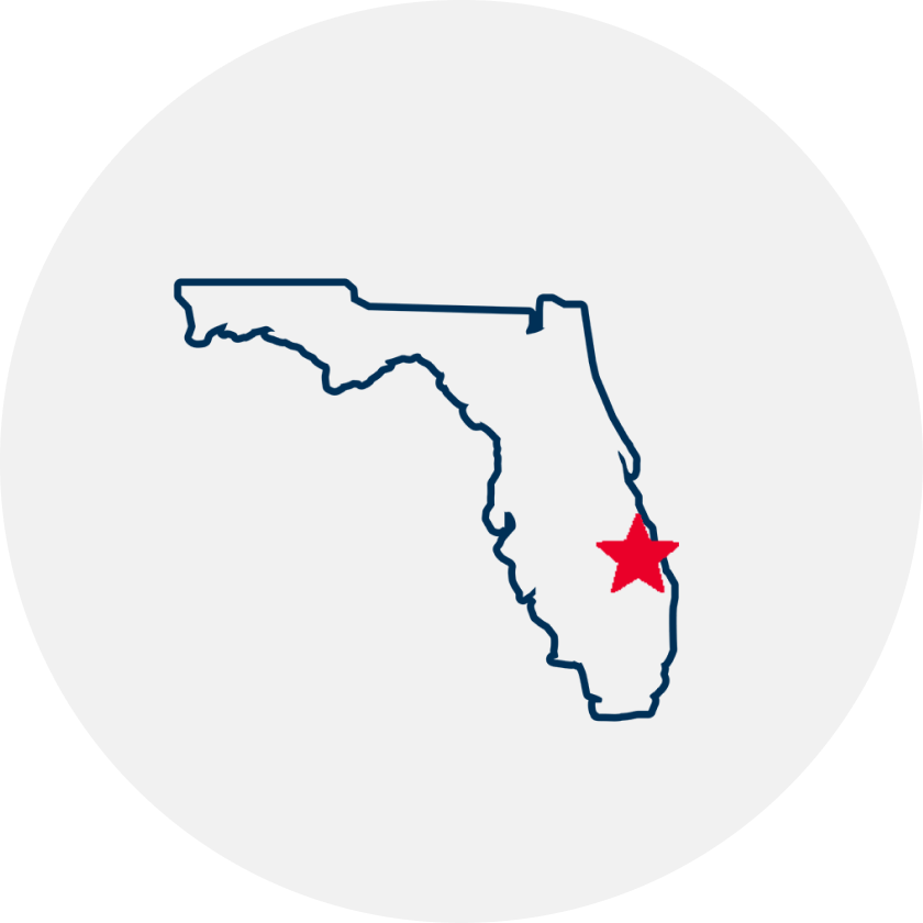 Drawn outline of Florida with a red star covering Palm Beach