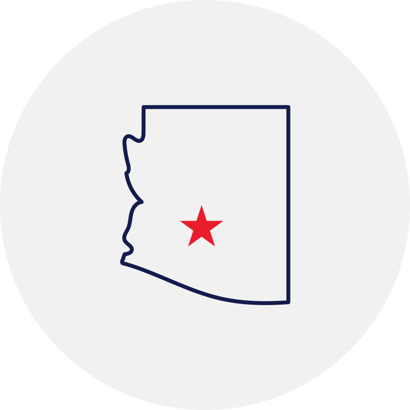 Drawn outline of Arizona with a red star covering Phoenix