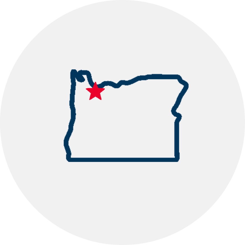 Drawn outline of Oregon with a red star covering Portland