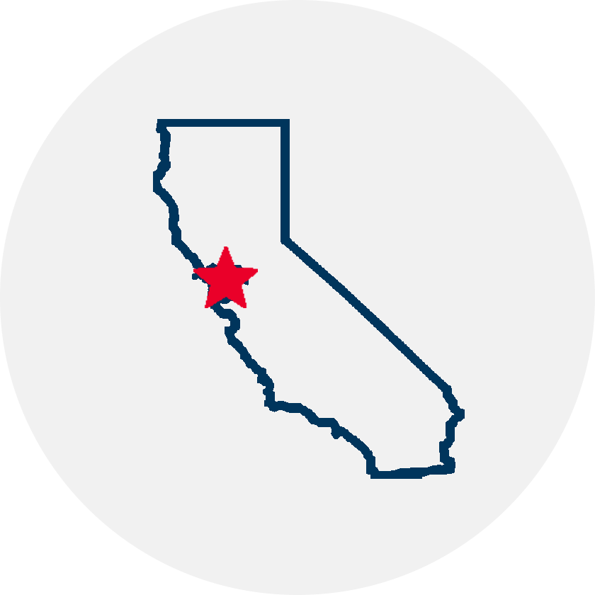 Drawn outline of California with a red star covering San Francisco