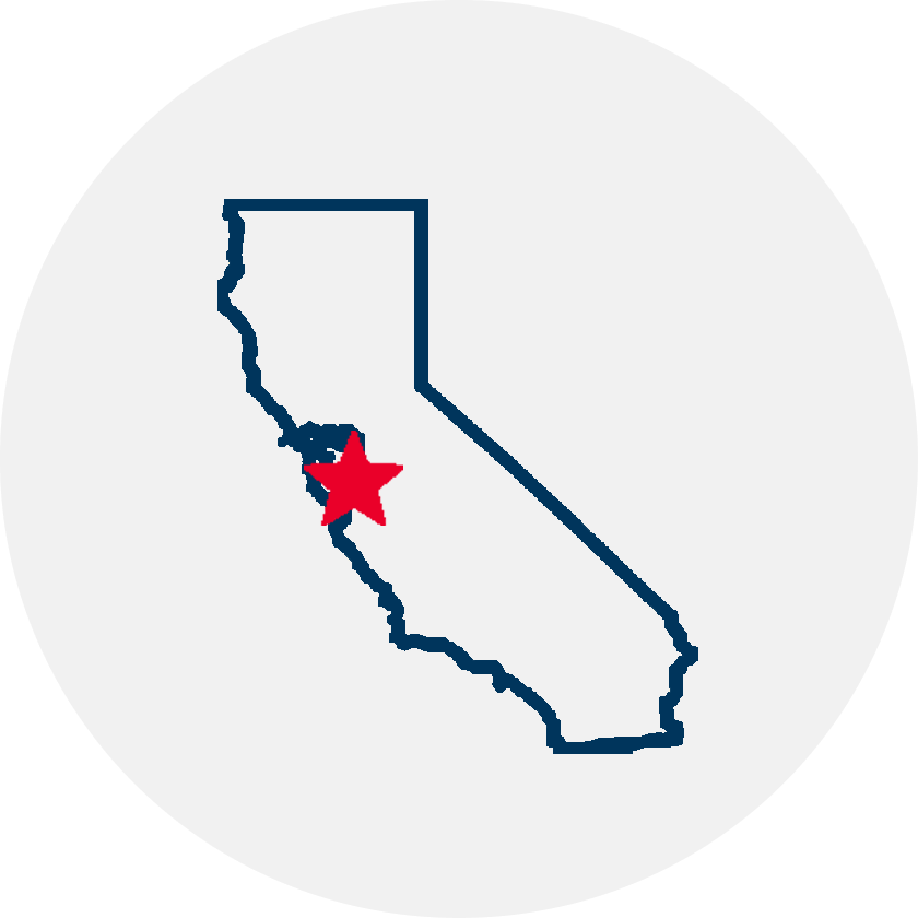 Drawn outline of California with a red star covering San Jose
