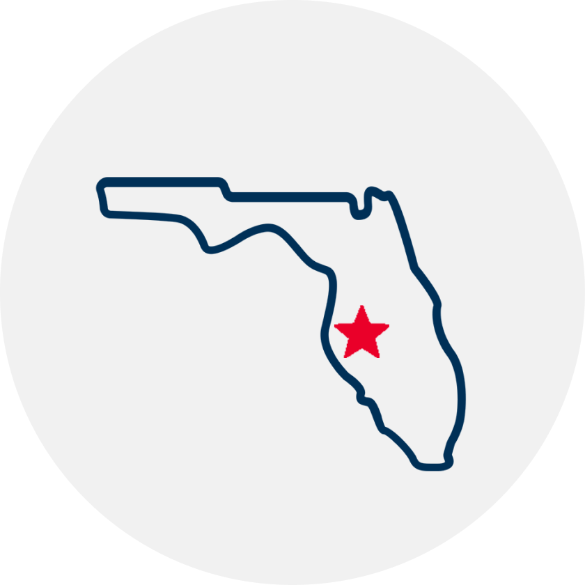Drawn outline of Florida with a red star covering Tampa
